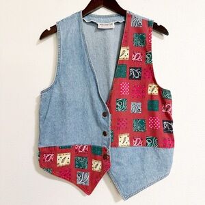 Vintage 80s Paris Sport Club Patchwork Denim Paisley Vest